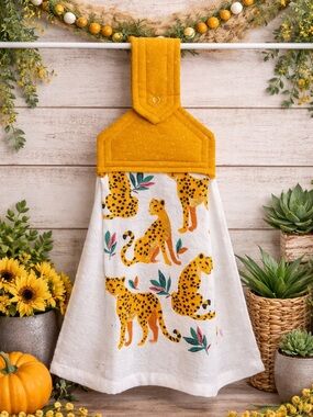 Yellow Leopard Print Hanging Kitchen Towel